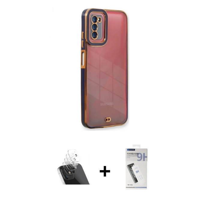 MARSİLYAN™- Galaxy A03S Kılıf Çekirdek Klasik Serisi - Şeffaf Uv Polymer Nano Ekran Koruyucu + Kamera Lens Koruma Cam - SF