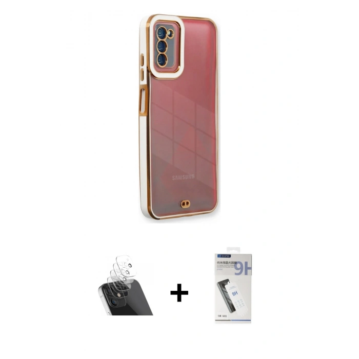 MARSİLYAN™- Galaxy A03S Kılıf Çekirdek Klasik Serisi - Şeffaf Uv Polymer Nano Ekran Koruyucu + Kamera Lens Koruma Cam - SF