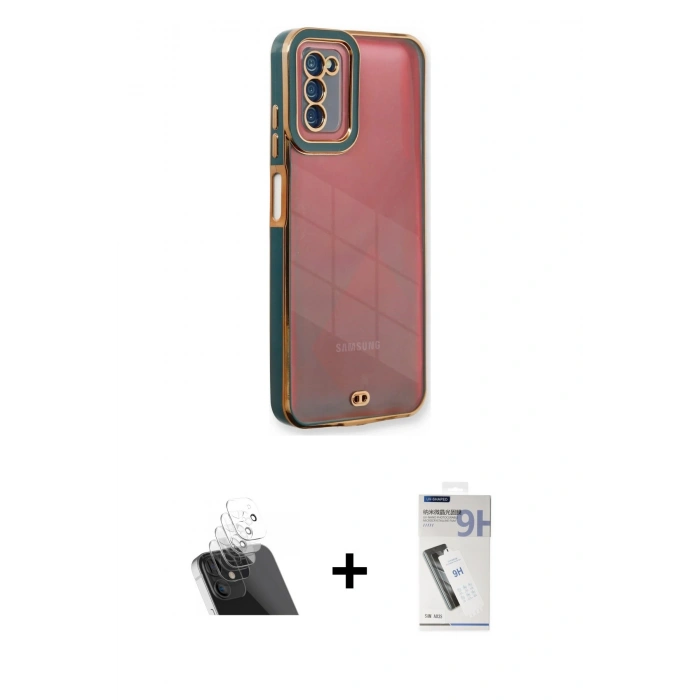 MARSİLYAN™- Galaxy A03S Kılıf Çekirdek Klasik Serisi - Şeffaf Uv Polymer Nano Ekran Koruyucu + Kamera Lens Koruma Cam - SF