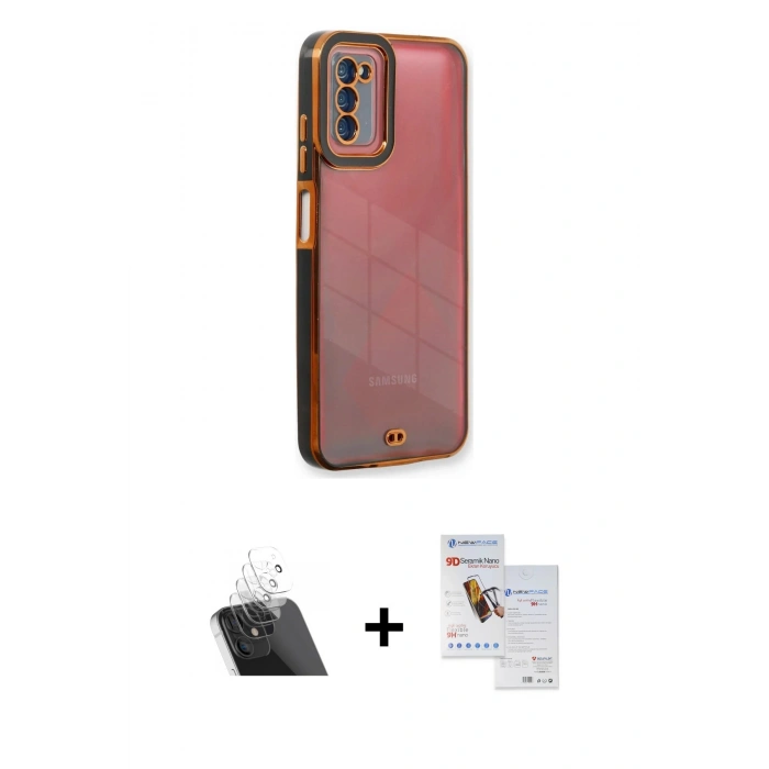 MARSİLYAN™- Galaxy A03S Kılıf Çekirdek Klasik Serisi - Siyah Seramik Nano Ekran Koruyucu + Kamera Lens Koruma Cam - SF