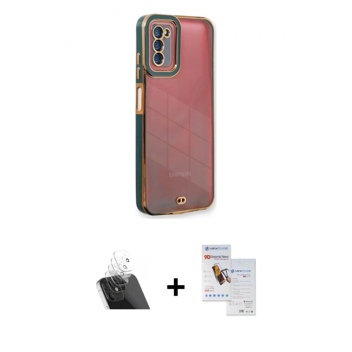 MARSİLYAN™- Galaxy A03S Kılıf Çekirdek Klasik Serisi - Siyah Seramik Nano Ekran Koruyucu + Kamera Lens Koruma Cam - SF
