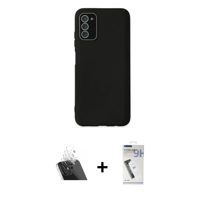 MARSİLYAN™- Galaxy A03S Kılıf Çekirdek Modern Serisi - Şeffaf Uv Polymer Nano Ekran Koruyucu + Kamera Lens Koruma Cam - SF
