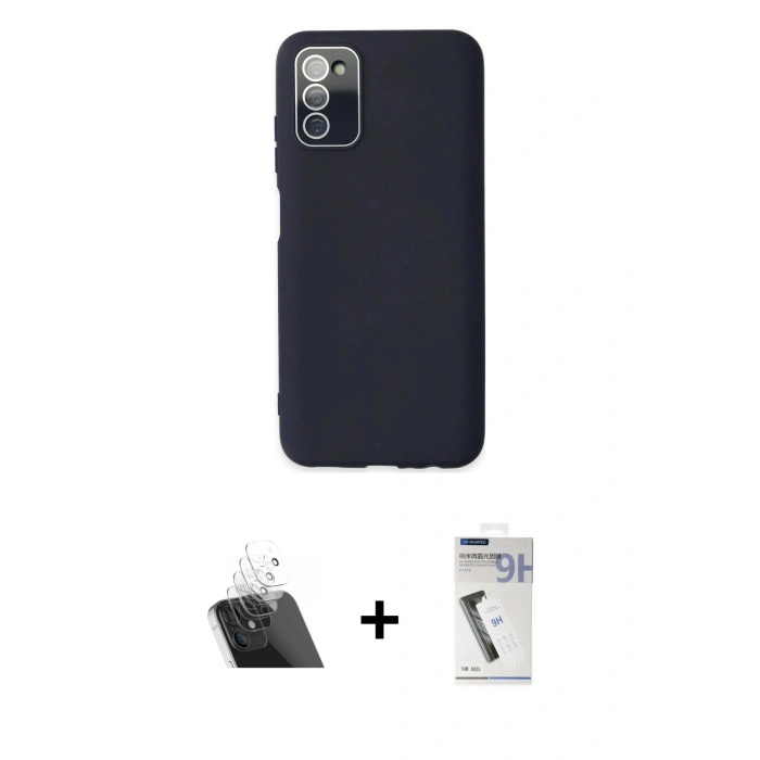 MARSİLYAN™- Galaxy A03S Kılıf Çekirdek Modern Serisi - Şeffaf Uv Polymer Nano Ekran Koruyucu + Kamera Lens Koruma Cam - SF