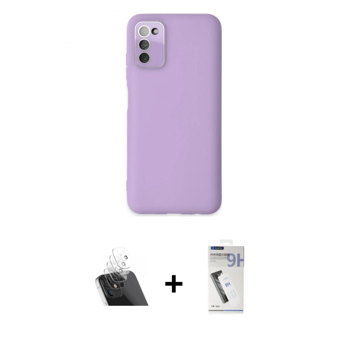 MARSİLYAN™- Galaxy A03S Kılıf Çekirdek Modern Serisi - Şeffaf Uv Polymer Nano Ekran Koruyucu + Kamera Lens Koruma Cam - SF