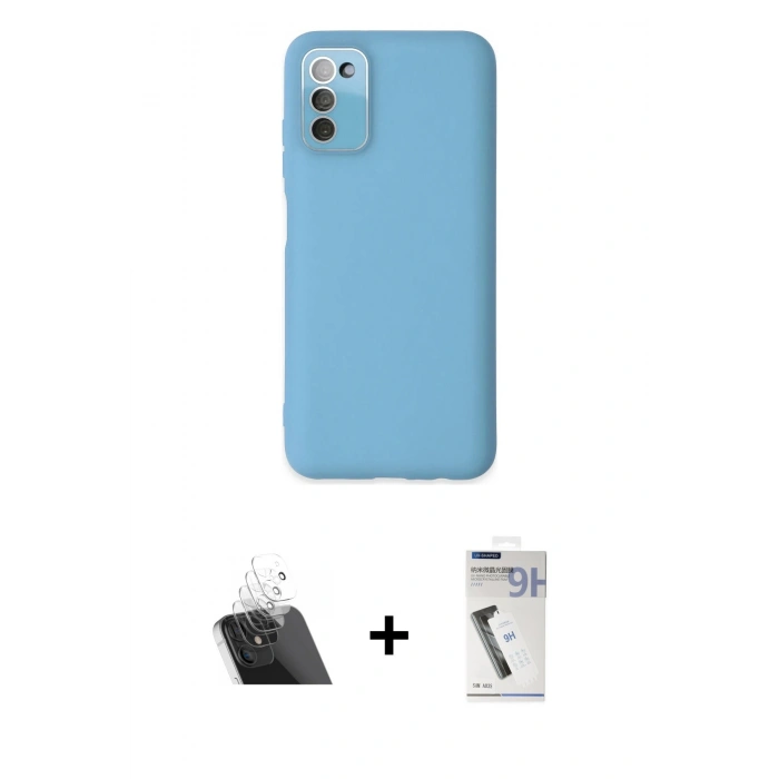 MARSİLYAN™- Galaxy A03S Kılıf Çekirdek Modern Serisi - Şeffaf Uv Polymer Nano Ekran Koruyucu + Kamera Lens Koruma Cam - SF