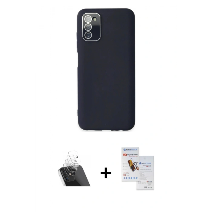 MARSİLYAN™- Galaxy A03S Kılıf Çekirdek Modern Serisi - Siyah Seramik Nano Ekran Koruyucu + Kamera Lens Koruma Cam - SF