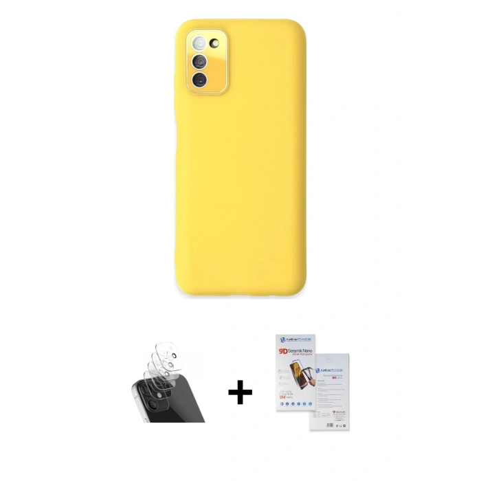 MARSİLYAN™- Galaxy A03S Kılıf Çekirdek Modern Serisi - Siyah Seramik Nano Ekran Koruyucu + Kamera Lens Koruma Cam - SF