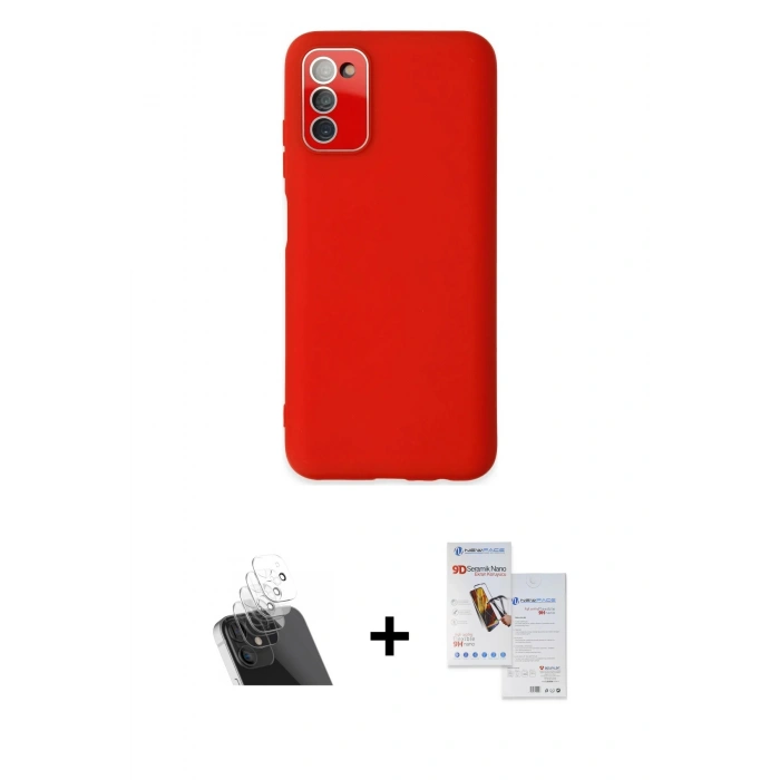 MARSİLYAN™- Galaxy A03S Kılıf Çekirdek Modern Serisi - Siyah Seramik Nano Ekran Koruyucu + Kamera Lens Koruma Cam - SF