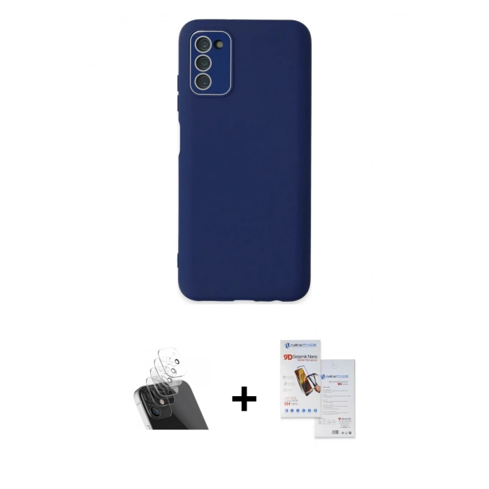 MARSİLYAN™- Galaxy A03S Kılıf Çekirdek Modern Serisi - Siyah Seramik Nano Ekran Koruyucu + Kamera Lens Koruma Cam - SF