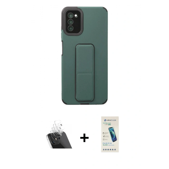 MARSİLYAN™- Galaxy A03S Kılıf Çekirdek Yansıma - Şeffaf Pasifik Cam Ekran Koruyucu + Kamera Lens Koruma Cam - SF
