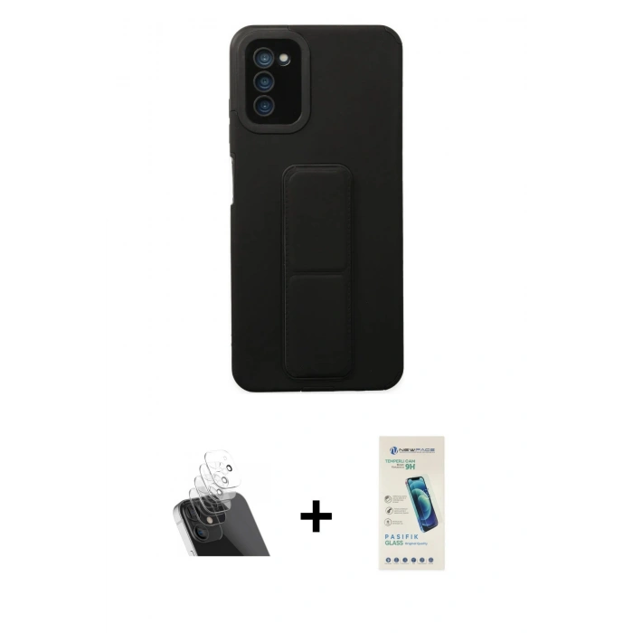 MARSİLYAN™- Galaxy A03S Kılıf Çekirdek Yansıma - Şeffaf Pasifik Cam Ekran Koruyucu + Kamera Lens Koruma Cam - SF