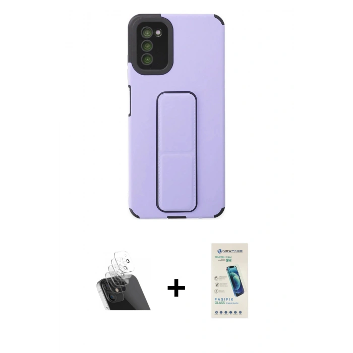 MARSİLYAN™- Galaxy A03S Kılıf Çekirdek Yansıma - Şeffaf Pasifik Cam Ekran Koruyucu + Kamera Lens Koruma Cam - SF
