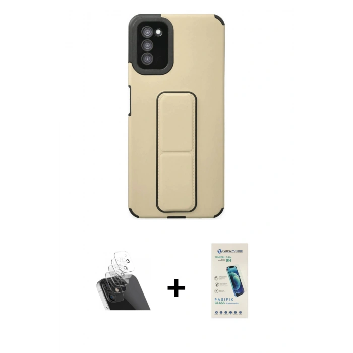 MARSİLYAN™- Galaxy A03S Kılıf Çekirdek Yansıma - Şeffaf Pasifik Cam Ekran Koruyucu + Kamera Lens Koruma Cam - SF