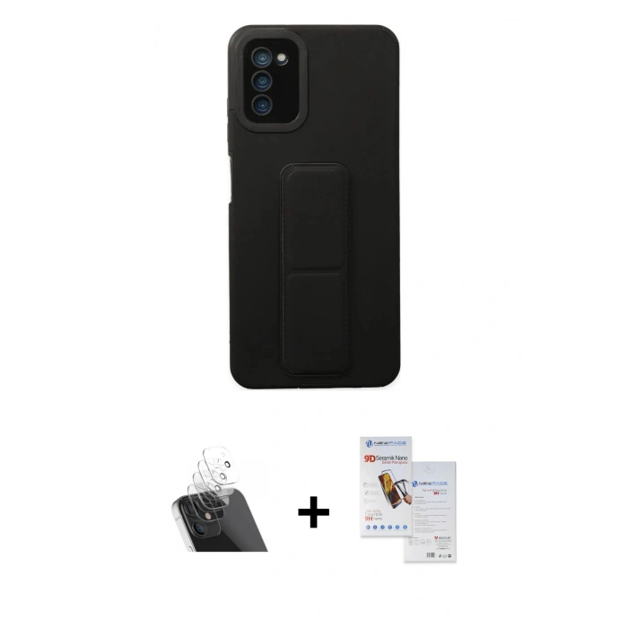 MARSİLYAN™- Galaxy A03S Kılıf Çekirdek Yansıma - Siyah Seramik Nano Ekran Koruyucu + Şeffaf Kamera Lens Koruma Cam