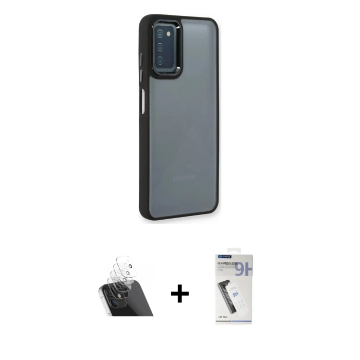 MARSİLYAN™- Galaxy A03S Kılıf Eksen Doku Prime - Şeffaf Uv Polymer Nano Ekran Koruyucu + Kamera Lens Koruma Cam - SF