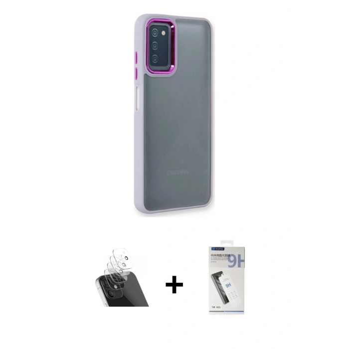 MARSİLYAN™- Galaxy A03S Kılıf Eksen Doku Prime - Şeffaf Uv Polymer Nano Ekran Koruyucu + Kamera Lens Koruma Cam - SF