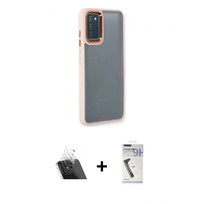 MARSİLYAN™- Galaxy A03S Kılıf Eksen Doku Prime - Şeffaf Uv Polymer Nano Ekran Koruyucu + Kamera Lens Koruma Cam - SF