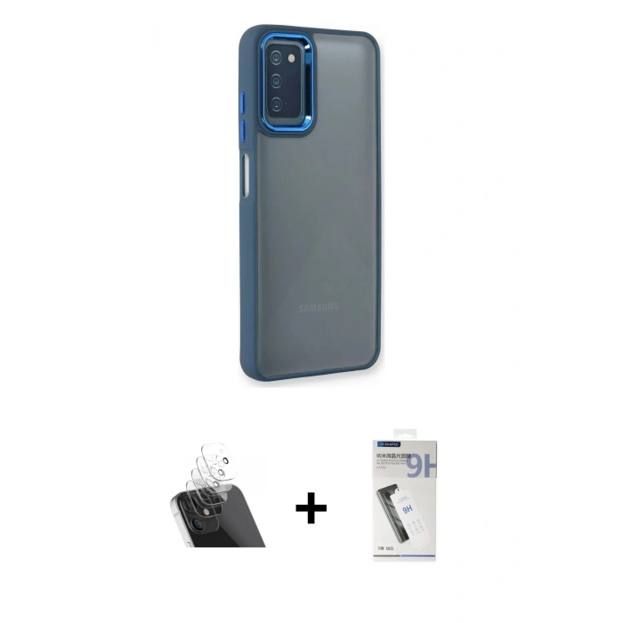 MARSİLYAN™- Galaxy A03S Kılıf Eksen Doku Prime - Şeffaf Uv Polymer Nano Ekran Koruyucu + Kamera Lens Koruma Cam - SF