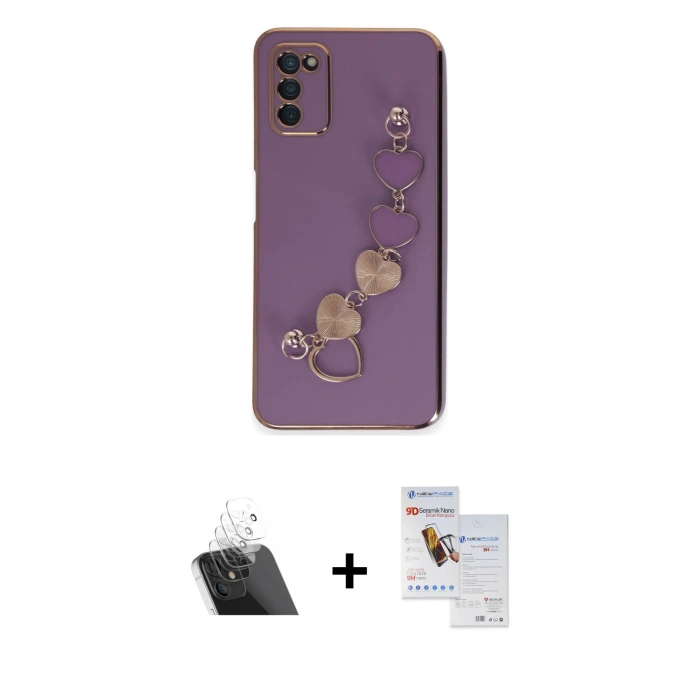 MARSİLYAN™- Galaxy A03S Kılıf Nova Işık Prime - Siyah Seramik Nano Ekran Koruyucu + Kamera Lens Koruma Cam - SF