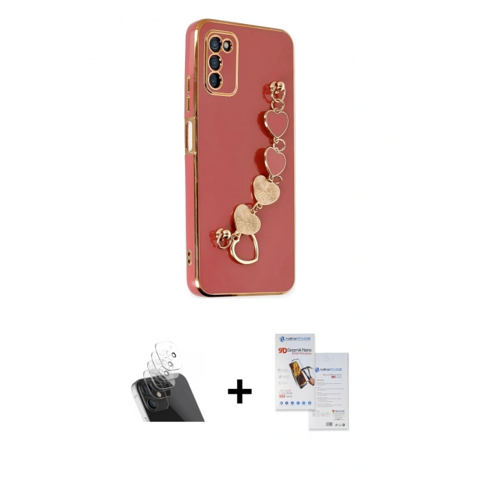 MARSİLYAN™- Galaxy A03S Kılıf Nova Işık Prime - Siyah Seramik Nano Ekran Koruyucu + Kamera Lens Koruma Cam - SF