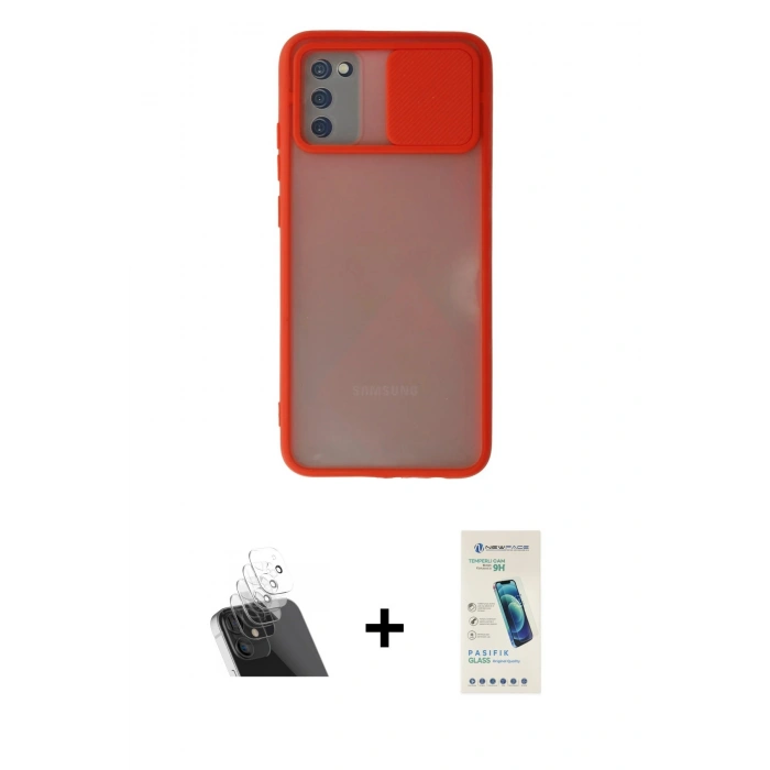 MARSİLYAN™- Galaxy A03S Kılıf Vadi Çizgi - Şeffaf Pasifik Cam Ekran Koruyucu + Kamera Lens Koruma Cam - SF