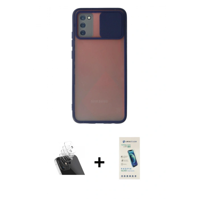 MARSİLYAN™- Galaxy A03S Kılıf Vadi Çizgi - Şeffaf Pasifik Cam Ekran Koruyucu + Kamera Lens Koruma Cam - SF