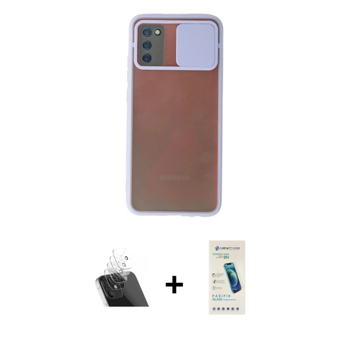 MARSİLYAN™- Galaxy A03S Kılıf Vadi Çizgi - Şeffaf Pasifik Cam Ekran Koruyucu + Kamera Lens Koruma Cam - SF