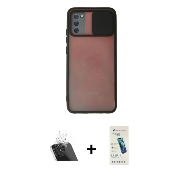 MARSİLYAN™- Galaxy A03S Kılıf Vadi Çizgi - Şeffaf Pasifik Cam Ekran Koruyucu + Kamera Lens Koruma Cam - SF
