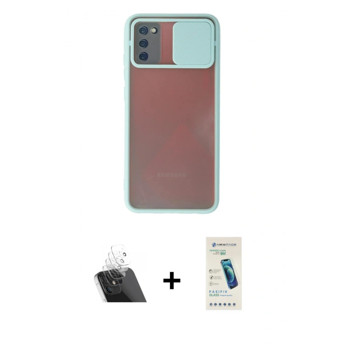 MARSİLYAN™- Galaxy A03S Kılıf Vadi Çizgi - Şeffaf Pasifik Cam Ekran Koruyucu + Kamera Lens Koruma Cam - SF