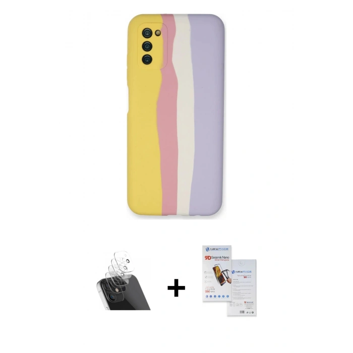 MARSİLYAN™- Galaxy A03S Kılıf Yadigar Çizgi - Siyah Seramik Nano Ekran Koruyucu + Kamera Lens Koruma Cam - SF