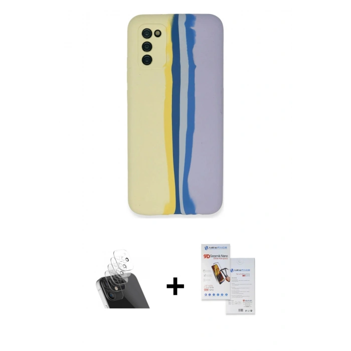 MARSİLYAN™- Galaxy A03S Kılıf Yadigar Çizgi - Siyah Seramik Nano Ekran Koruyucu + Kamera Lens Koruma Cam - SF