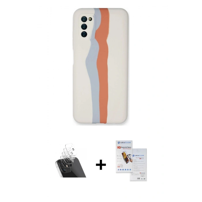 MARSİLYAN™- Galaxy A03S Kılıf Yadigar Çizgi - Siyah Seramik Nano Ekran Koruyucu + Kamera Lens Koruma Cam - SF