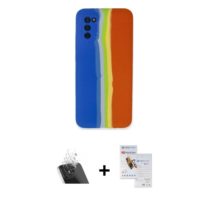 MARSİLYAN™- Galaxy A03S Kılıf Yadigar Çizgi - Siyah Seramik Nano Ekran Koruyucu + Kamera Lens Koruma Cam - SF