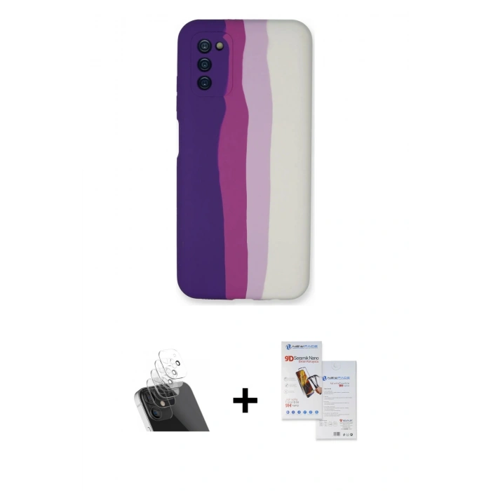 MARSİLYAN™- Galaxy A03S Kılıf Yadigar Çizgi - Siyah Seramik Nano Ekran Koruyucu + Kamera Lens Koruma Cam - SF
