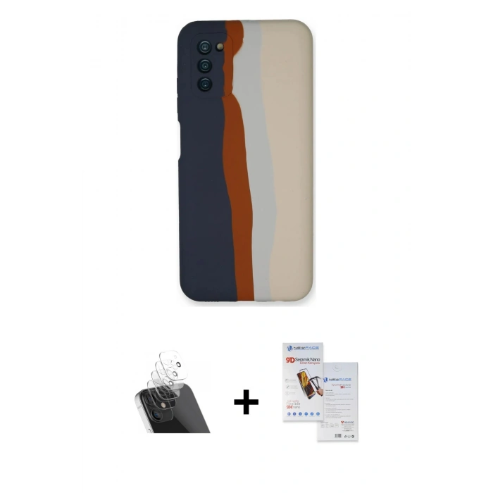 MARSİLYAN™- Galaxy A03S Kılıf Yadigar Çizgi - Siyah Seramik Nano Ekran Koruyucu + Kamera Lens Koruma Cam - SF