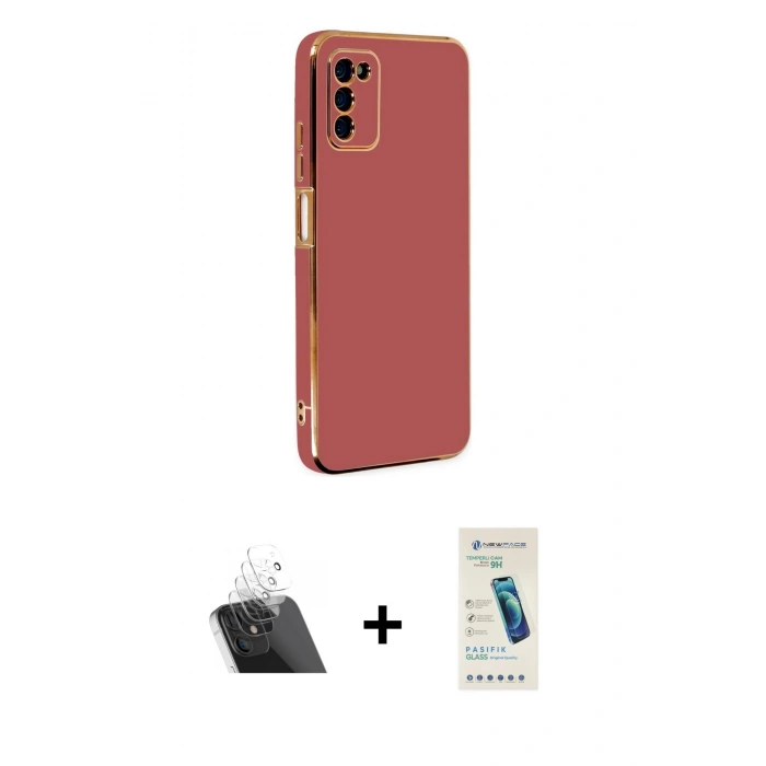 MARSİLYAN™- Galaxy A03S Kılıf Yankı Serisi - Şeffaf Pasifik Cam Ekran Koruyucu + Kamera Lens Koruma Cam - SF