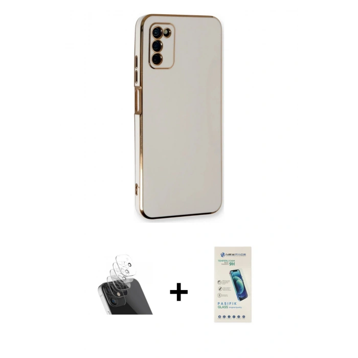MARSİLYAN™- Galaxy A03S Kılıf Yankı Serisi - Şeffaf Pasifik Cam Ekran Koruyucu + Kamera Lens Koruma Cam - SF