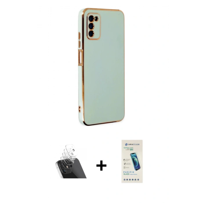 MARSİLYAN™- Galaxy A03S Kılıf Yankı Serisi - Şeffaf Pasifik Cam Ekran Koruyucu + Kamera Lens Koruma Cam - SF