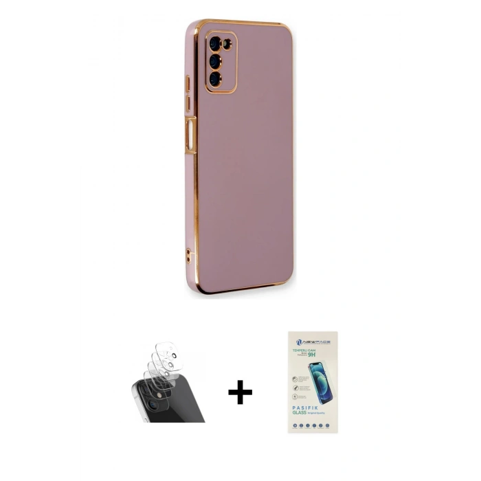 MARSİLYAN™- Galaxy A03S Kılıf Yankı Serisi - Şeffaf Pasifik Cam Ekran Koruyucu + Kamera Lens Koruma Cam - SF
