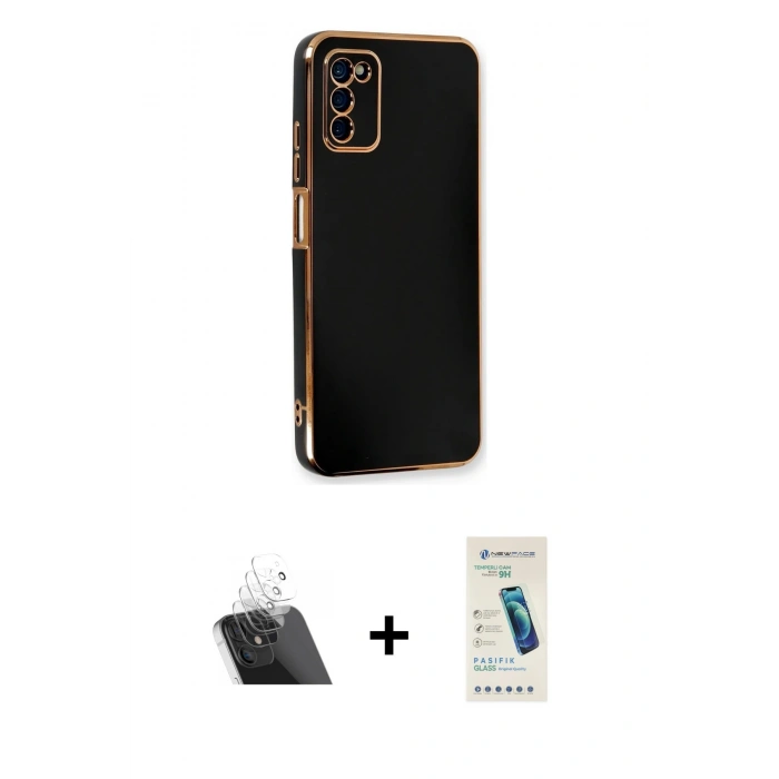 MARSİLYAN™- Galaxy A03S Kılıf Yankı Serisi - Şeffaf Pasifik Cam Ekran Koruyucu + Kamera Lens Koruma Cam - SF