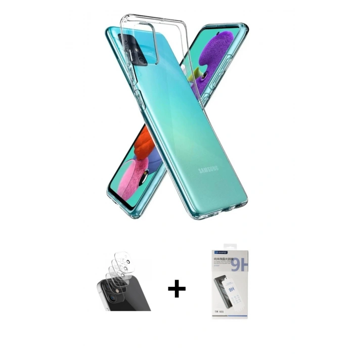 MARSİLYAN™- Galaxy A03S Kılıf Zirve Doku - Şeffaf Uv Polymer Nano Ekran Koruyucu + Kamera Lens Koruma Cam - SF