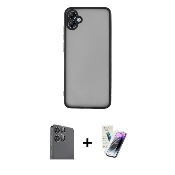 MARSİLYAN™- Galaxy A06 Kılıf Ahenk Çizgi Serisi - Şeffaf Pasifik Cam Ekran Koruyucu + Raze Metal Kamera Lens - SH