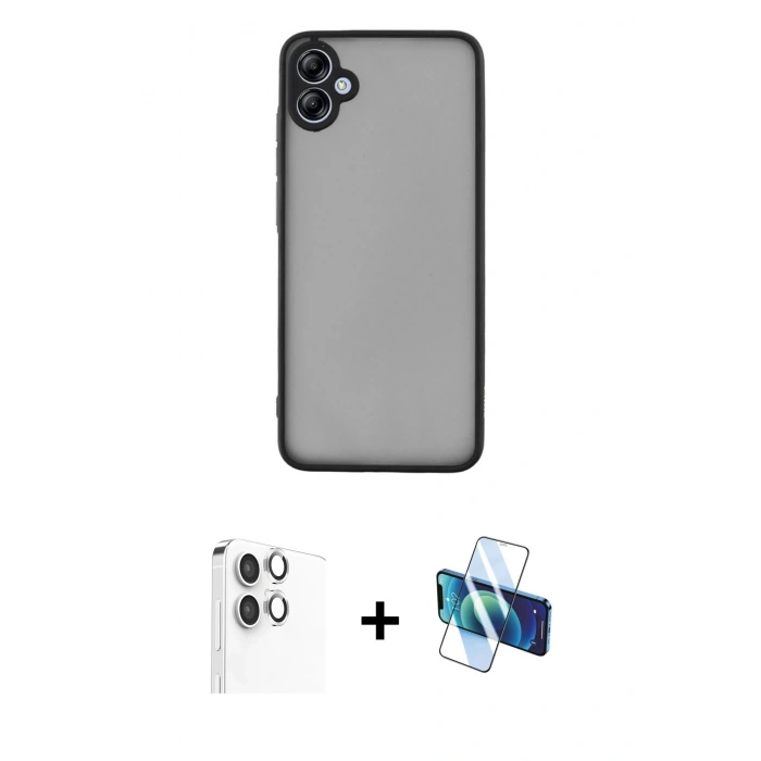 MARSİLYAN™- Galaxy A06 Kılıf Ahenk Çizgi Serisi - Siyah 3D Antistatik Seramik Nano Ekran Koruyucu + Raze Metal Kamera Lens - GS