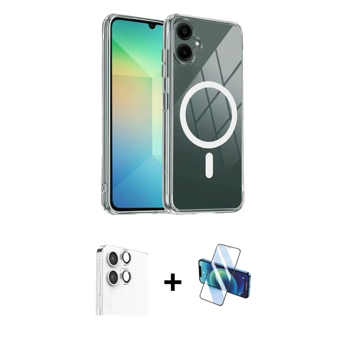 MARSİLYAN™- Galaxy A06 Kılıf Ahenk Minimal Serisi - Siyah 3D Antistatik Seramik Nano Ekran Koruyucu + Raze Metal Kamera Lens - GS
