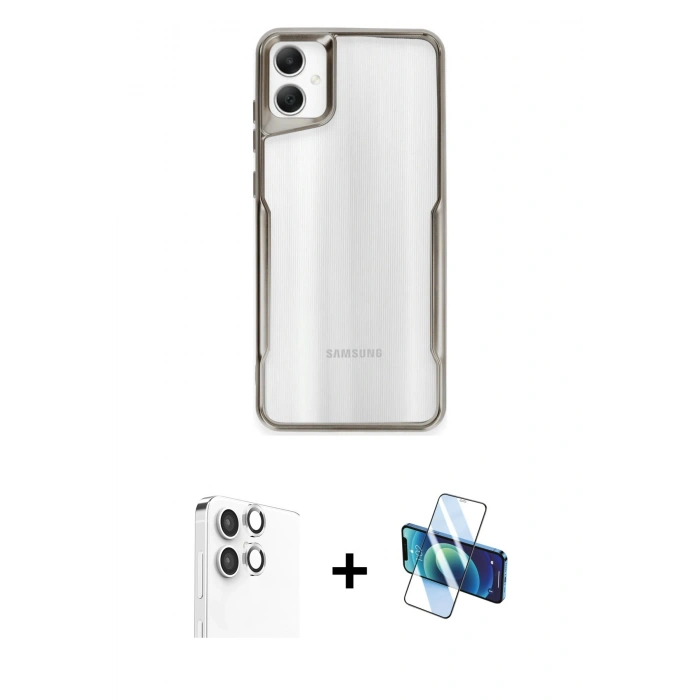MARSİLYAN™- Galaxy A06 Kılıf Akış Çizgi Koleksiyonu - Siyah 3D Antistatik Seramik Nano Ekran Koruyucu + Raze Metal Kamera Lens - GS