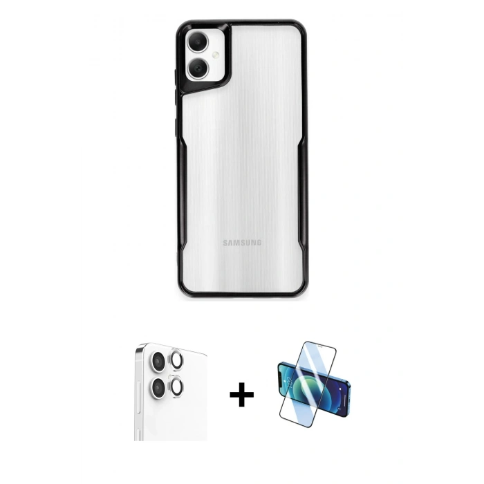 MARSİLYAN™- Galaxy A06 Kılıf Akış Çizgi Koleksiyonu - Siyah 3D Antistatik Seramik Nano Ekran Koruyucu + Raze Metal Kamera Lens - GS