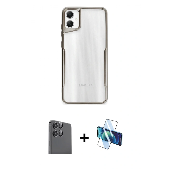 MARSİLYAN™- Galaxy A06 Kılıf Akış Çizgi Koleksiyonu - Siyah 3D Antistatik Seramik Nano Ekran Koruyucu + Raze Metal Kamera Lens - SH