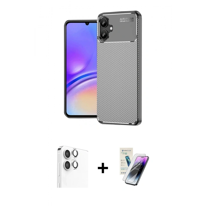 MARSİLYAN™- Galaxy A06 Kılıf Eksen Form Prime - Şeffaf Pasifik Cam Ekran Koruyucu + Raze Metal Kamera Lens - GS