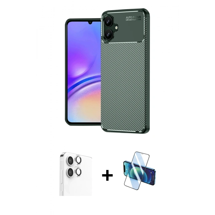 MARSİLYAN™- Galaxy A06 Kılıf Eksen Form Prime - Siyah 3D Antistatik Seramik Nano Ekran Koruyucu + Raze Metal Kamera Lens - GS