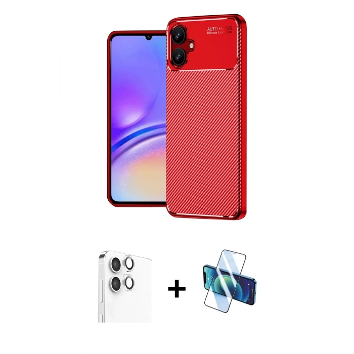 MARSİLYAN™- Galaxy A06 Kılıf Eksen Form Prime - Siyah 3D Antistatik Seramik Nano Ekran Koruyucu + Raze Metal Kamera Lens - GS